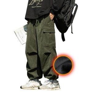 ワイドパンツ メンズ イージーパンツ ズボン ゆったり 秋服 冬服 パンツ カジュアル 春 秋 冬 コットン ロングパンツ おしゃれ 大きいサイズ（裏起毛 L）
